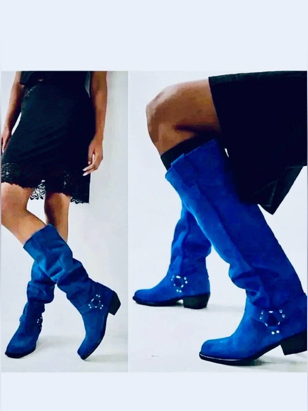 NEW Free People Lockhart Cobalt Suede Boho Fall Slouchy Western Boots Size 8